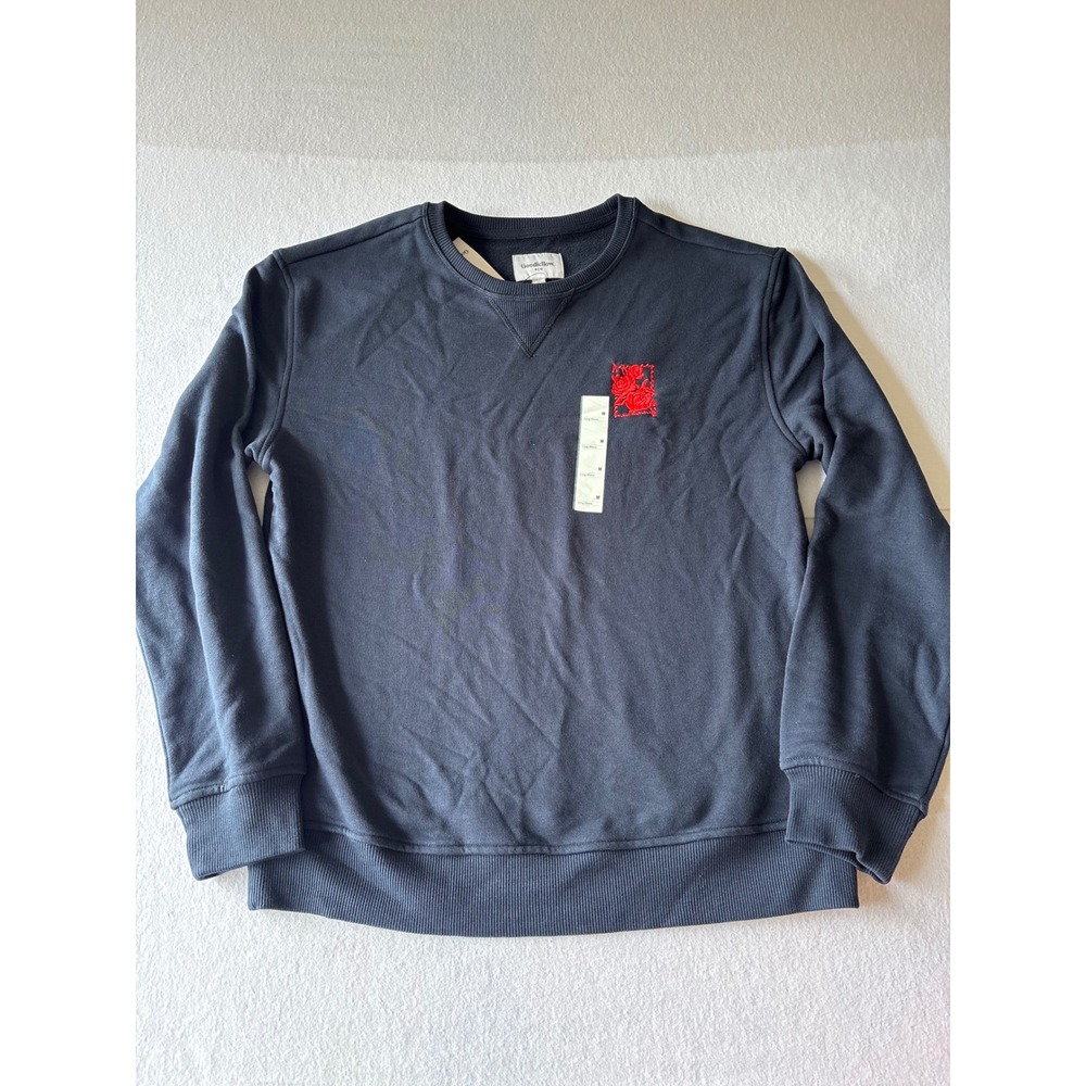 Goodfellow & Co Mens Navy Blue Rose Embroidered Crew Neck Sweatshirt Size M NWT